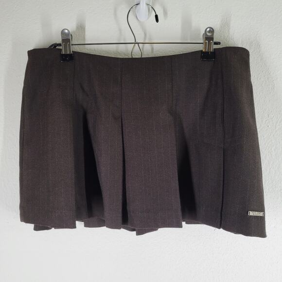 Ben Sherman Micro Mini Skirt Pleated Womens Small Brown Houndstooth Y2K Academia - Picture 3 of 9